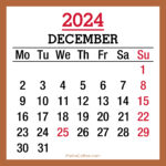 December 2024 Monthly Calendar with Holidays, Printable Free, Beige, Monday Start