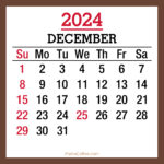 December 2024 Monthly Calendar with Holidays, Printable Free, Brown, Sunday Start