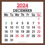 December 2024 Monthly Calendar with UK Holidays, Printable Free, Brown