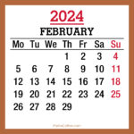February 2024 Monthly Calendar, Printable Free, Beige, Monday Start