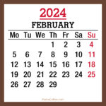 February 2024 Monthly Calendar, Printable Free, Brown, Monday Start