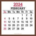 February 2024 Monthly Calendar, Printable Free, Brown, Sunday Start