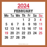 February 2024 Monthly Calendar with Holidays, Printable Free, Beige, Monday Start