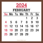 February 2024 Monthly Calendar with Holidays, Printable Free, Brown, Sunday Start