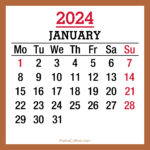 January 2024 Monthly Calendar, Printable Free, Beige, Monday Start