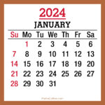 January 2024 Monthly Calendar, Printable Free, Beige, Sunday Start