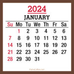 January 2024 Monthly Calendar, Printable Free, Brown, Sunday Start