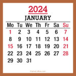 January 2024 Monthly Calendar with Holidays, Printable Free, Beige, Monday Start