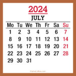 July 2024 Monthly Calendar, Printable Free, Beige, Monday Start