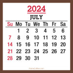 July 2024 Monthly Calendar, Printable Free, Brown, Sunday Start