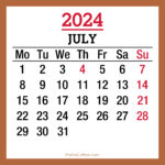 July 2024 Monthly Calendar with Holidays, Printable Free, Beige, Monday Start