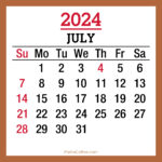 July 2024 Monthly Calendar with Holidays, Printable Free, Beige, Sunday Start