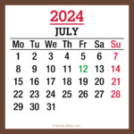 July 2024 Monthly Calendar with UK Holidays, Printable Free, Brown