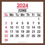 June 2024 Monthly Calendar, Printable Free, Brown, Sunday Start