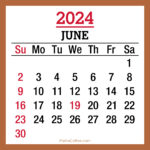 June 2024 Monthly Calendar with Holidays, Printable Free, Beige, Sunday Start