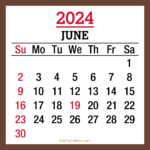 June 2024 Monthly Calendar with Holidays, Printable Free, Brown, Sunday Start