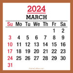 March 2024 Monthly Calendar with Holidays, Printable Free, Beige, Sunday Start