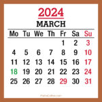 March 2024 Monthly Calendar with UK Holidays, Printable Free, Beige