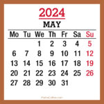 May 2024 Monthly Calendar, Printable Free, Beige, Monday Start