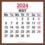 May 2024 Monthly Calendar, Printable Free, Brown, Monday Start