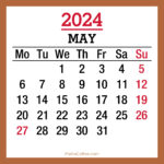 May 2024 Monthly Calendar with Holidays, Printable Free, Beige, Monday Start