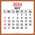 May 2024 Monthly Calendar with Holidays, Printable Free, Beige, Sunday Start