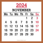 November 2024 Monthly Calendar, Printable Free, Beige, Monday Start