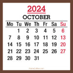 October 2024 Monthly Calendar, Printable Free, Brown, Monday Start