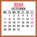 October 2024 Monthly Calendar with Holidays, Printable Free, Beige, Monday Start