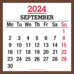 September 2024 Monthly Calendar, Printable Free, Brown, Monday Start