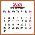 September 2024 Monthly Calendar with Holidays, Printable Free, Beige, Monday Start