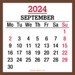 September 2024 Monthly Calendar with Holidays, Printable Free, Brown, Monday Start