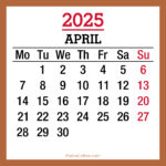 April 2025 Monthly Calendar with Holidays, Printable Free, Beige, Monday Start