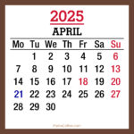 April 2025 Monthly Calendar with UK Holidays, Printable Free, Brown
