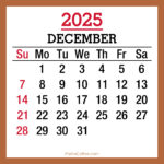 December 2025 Monthly Calendar, Printable Free, Beige, Sunday Start