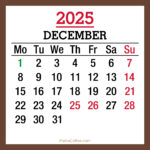 December 2025 Monthly Calendar with UK Holidays, Printable Free, Brown