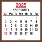 February 2025 Monthly Calendar, Printable Free, Brown, Sunday Start