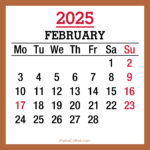 February 2025 Monthly Calendar with Holidays, Printable Free, Beige, Monday Start