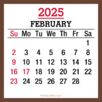 February 2025 Monthly Calendar with Holidays, Printable Free, Brown, Sunday Start