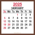 January 2025 Monthly Calendar with Holidays, Printable Free, Brown, Sunday Start