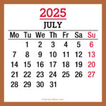 July 2025 Monthly Calendar, Printable Free, Beige, Monday Start