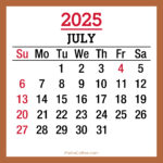 July 2025 Monthly Calendar with Holidays, Printable Free, Beige, Sunday Start