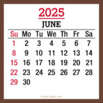 June 2025 Monthly Calendar, Printable Free, Brown, Sunday Start