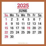 June 2025 Monthly Calendar with Holidays, Printable Free, Beige, Sunday Start