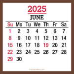 June 2025 Monthly Calendar with Holidays, Printable Free, Brown, Sunday Start
