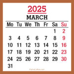 March 2025 Monthly Calendar, Printable Free, Beige, Monday Start
