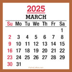 March 2025 Monthly Calendar, Printable Free, Beige, Sunday Start
