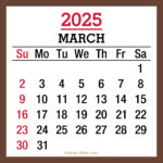 March 2025 Monthly Calendar, Printable Free, Brown, Sunday Start