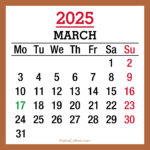 March 2025 Monthly Calendar with UK Holidays, Printable Free, Beige