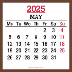 May 2025 Monthly Calendar, Printable Free, Brown, Monday Start